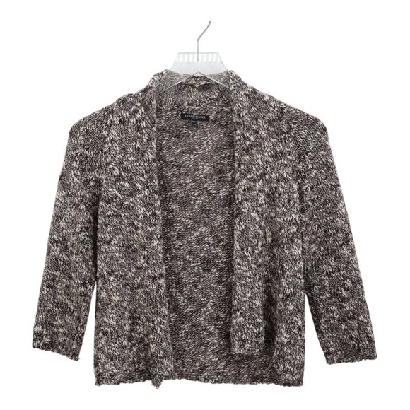 Eileen Fisher Linen Cotton Brown & White Knit Open Front Cardigan Petite Small - Picture 3 of 13